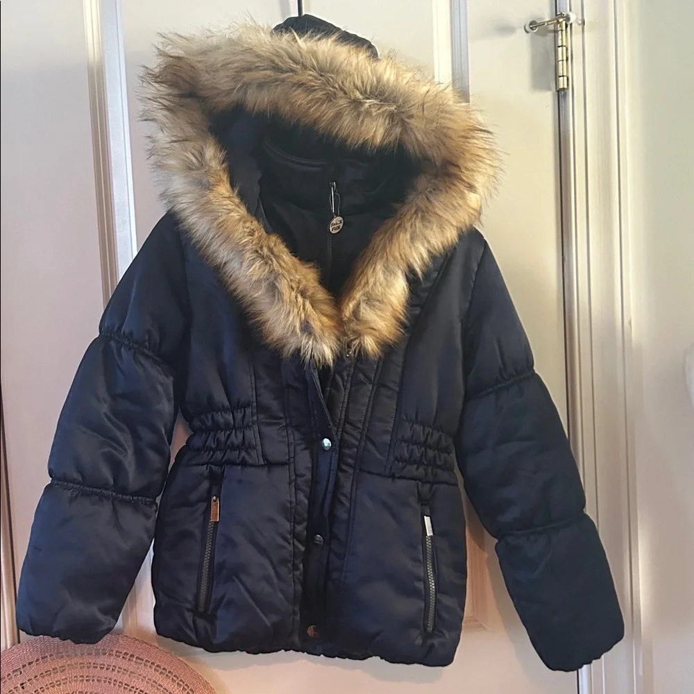 ROTHSCHILD Faux Fur Hooded Winter Puffer Jacket Girls L (14) NEW